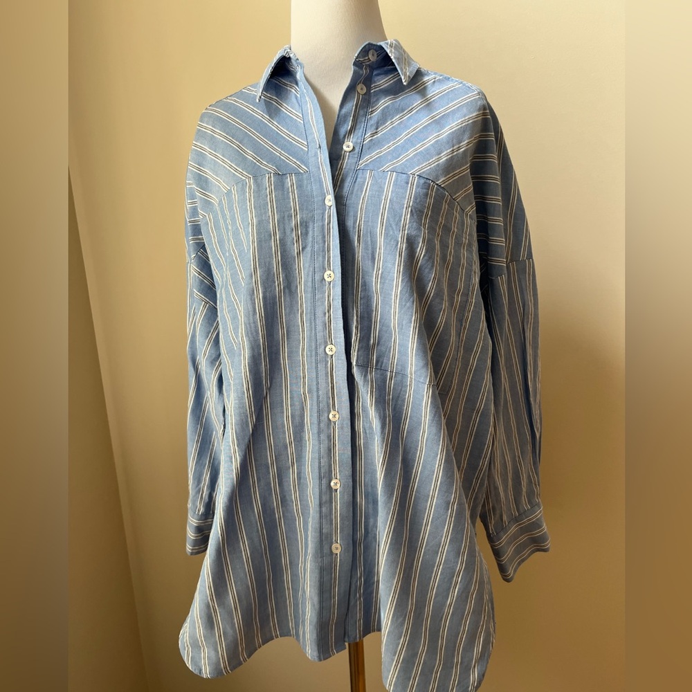 Pilcro Blue & White Stripe Button Front Blouse Size XS